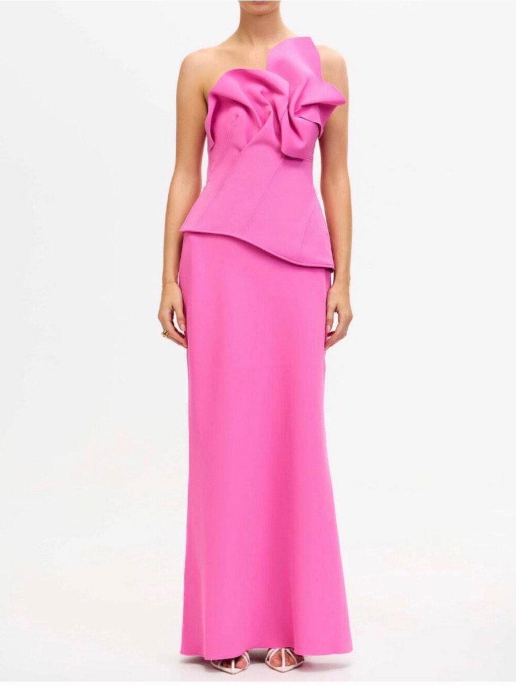 Acler Fuchsia One-Shoulder Ruffle Maxi Dress
